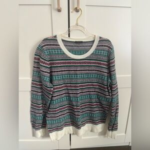 Talbots Colorful Striped Nordic Winter Sweater Size Large Wool Blend Cabincore
